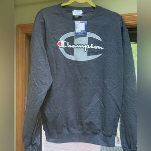 Mens sz medium Champion fleece crew neck.  Dark grey new w tags